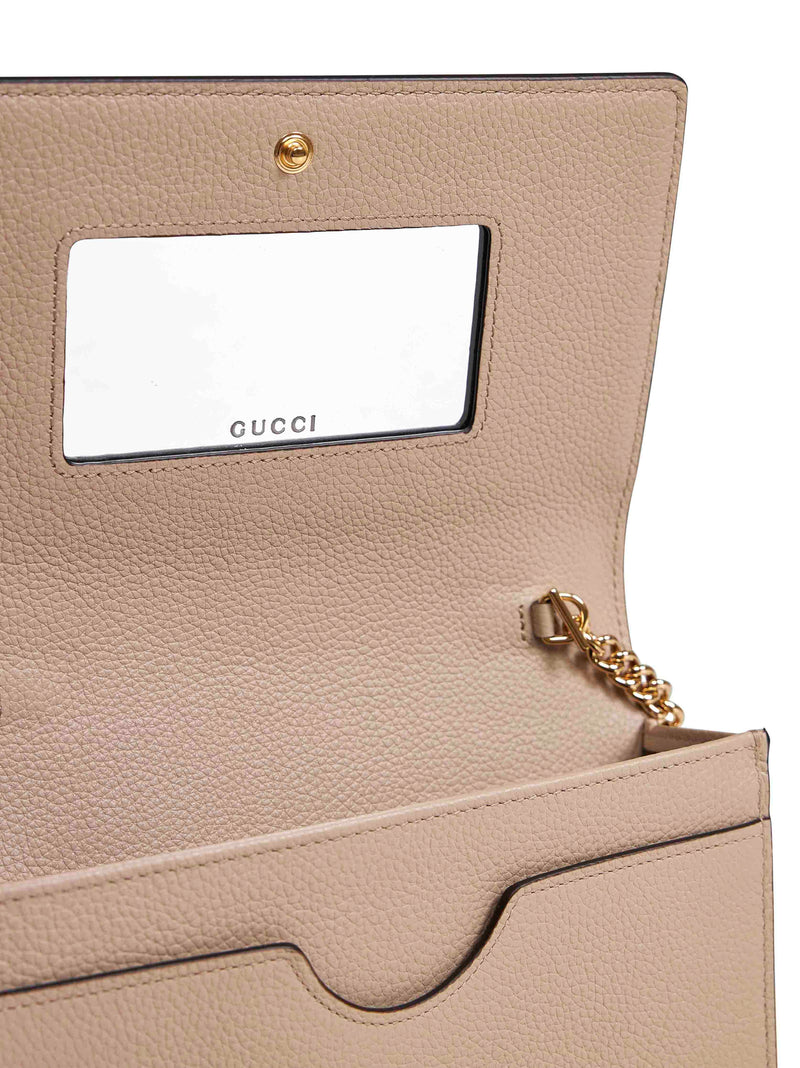 Gucci Gg Marmont Wallet On Chain — Beige Calf Leather