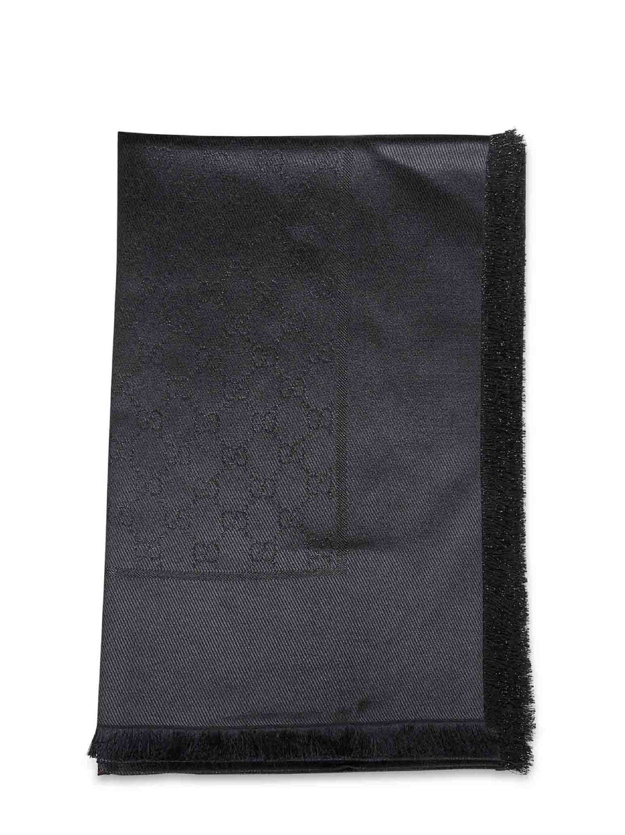 Gucci Gg Lamé Wool And Silk Shawl — Black Shawls