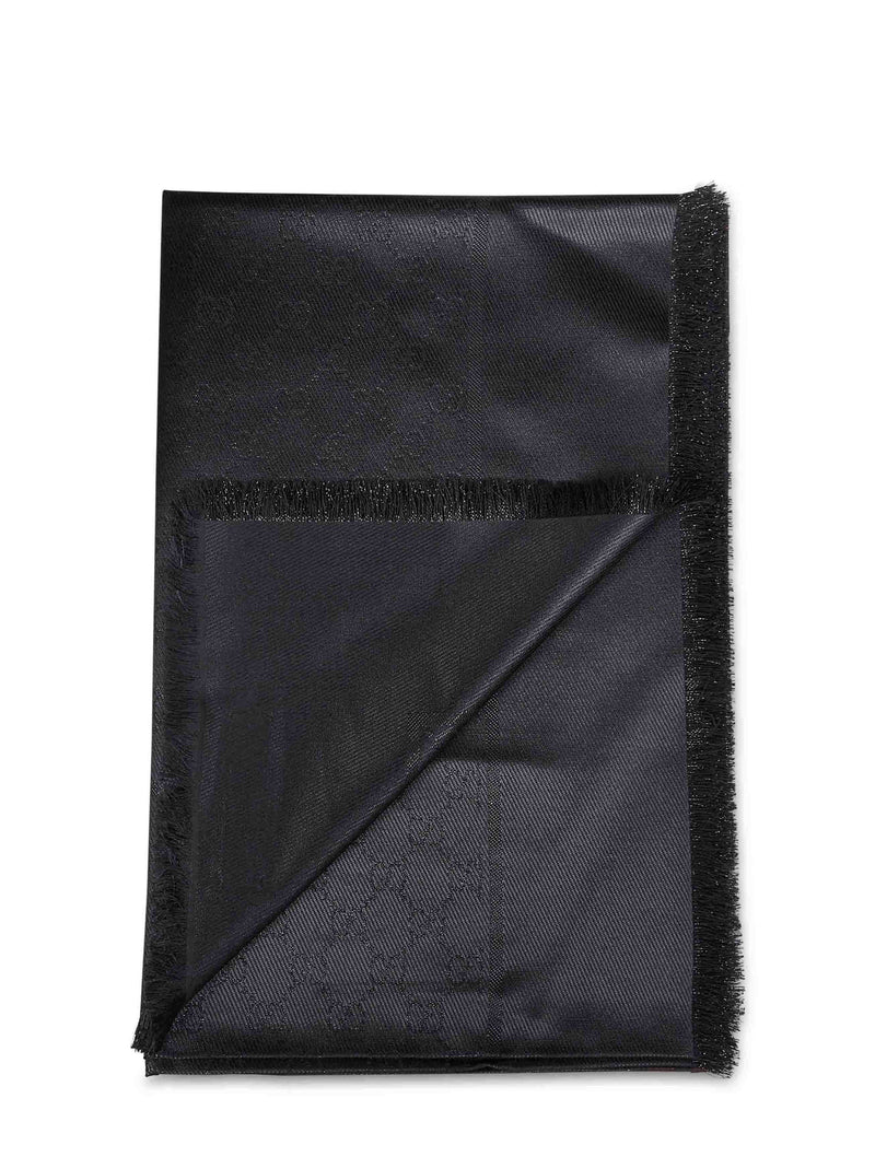 Gucci Gg Lamé Wool And Silk Shawl — Black Shawls