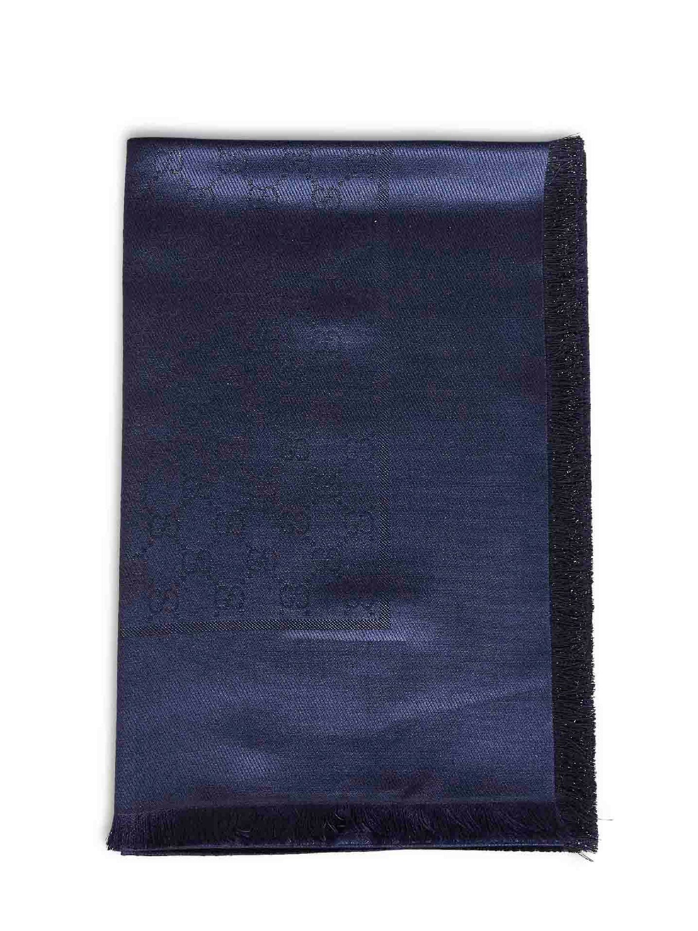 Gucci Gg Lamé Wool And Silk Scarf — Blue Scarfs