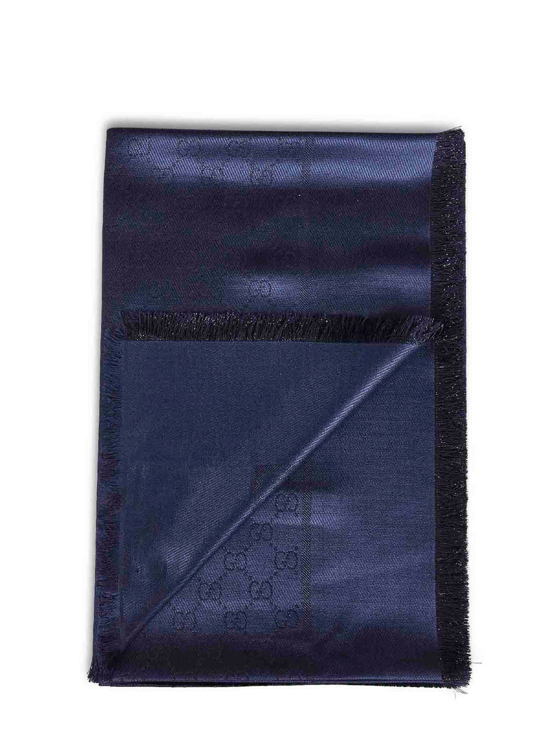 Gucci Gg Lamé Wool And Silk Scarf — Blue Scarfs