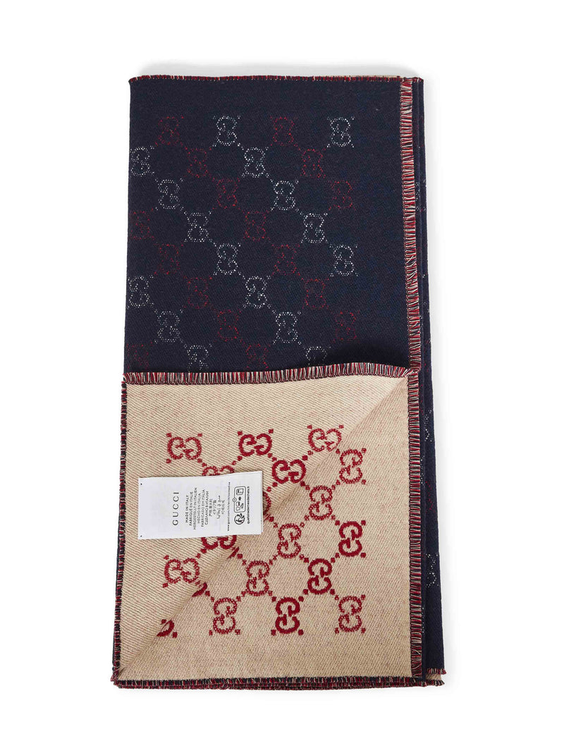Gucci Gg Jacquard Wool Scarf — Navy Scarfs