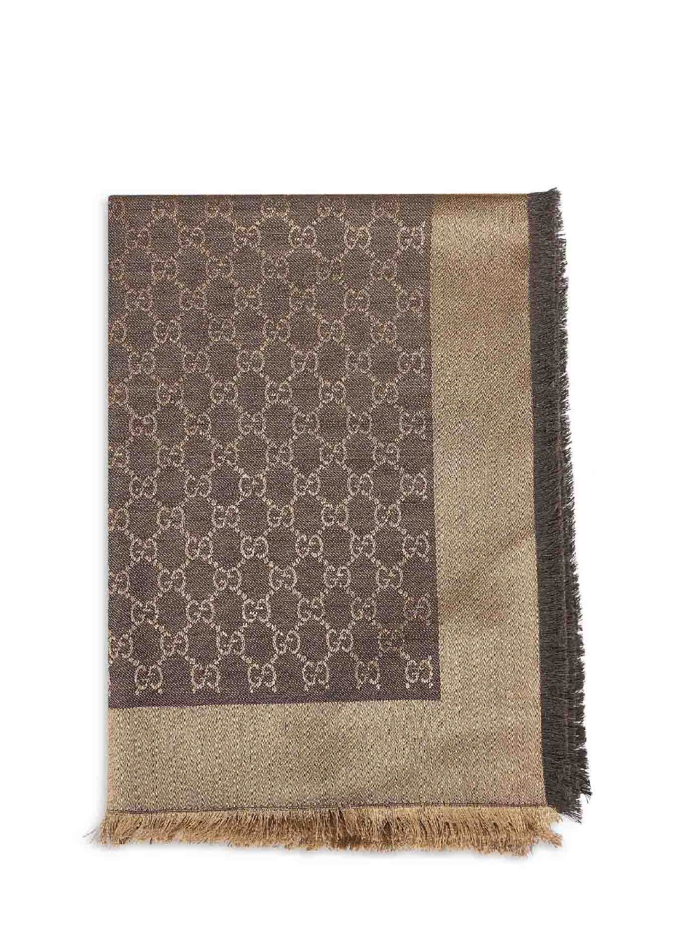 Gucci Jacquard Gg Silk-Wool Shawl — Brown Shawls