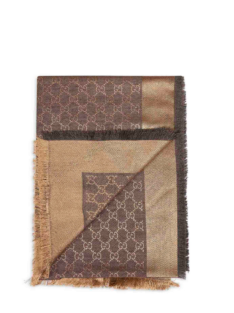 Gucci Jacquard Gg Silk-Wool Shawl — Brown Shawls
