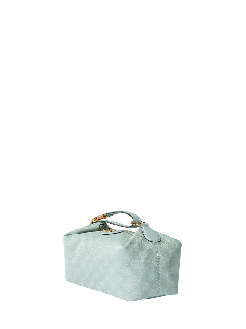 Gucci Gg Monogram Canvas Top Handle Bag — Blue Cotton