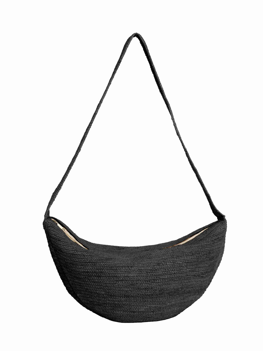 Ibeliv Luna Crossbody Bag — Black Raffia; Calf Leather