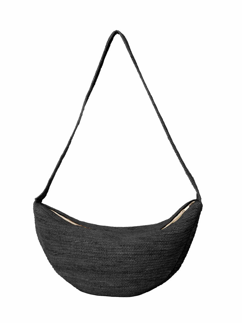 Ibeliv Luna Crossbody Bag — Black Raffia; Calf Leather