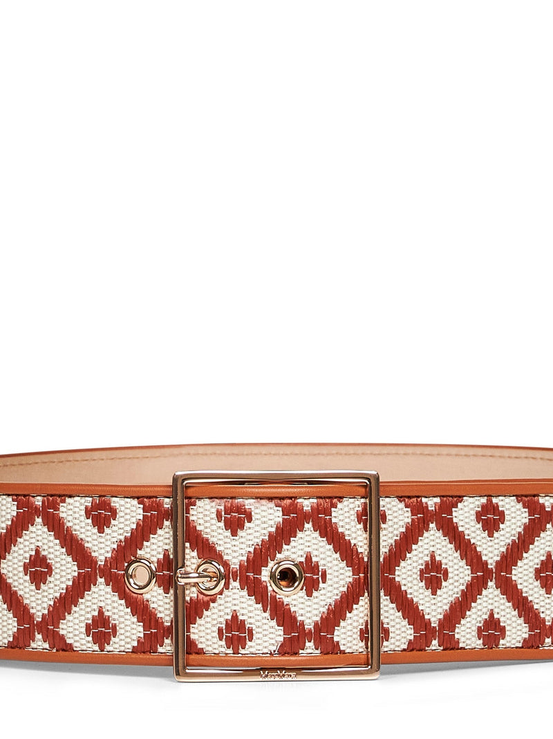 Max Mara Raffia-Effect Diamond Pattern Belt — Multicolor Cotton
