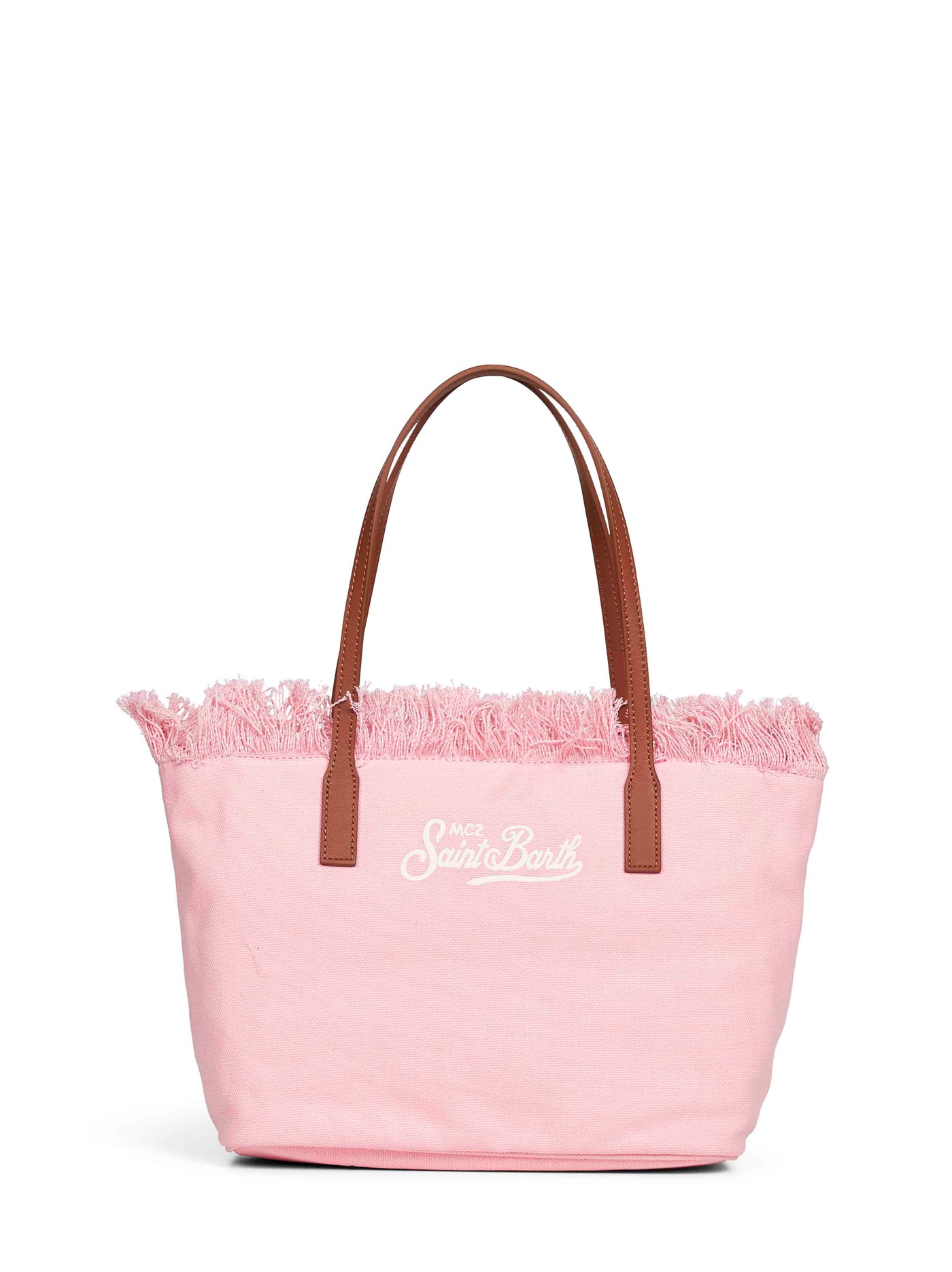 Mc2 Saint Barth Fringed Cotton Canvas Shoulder Bag — Pink