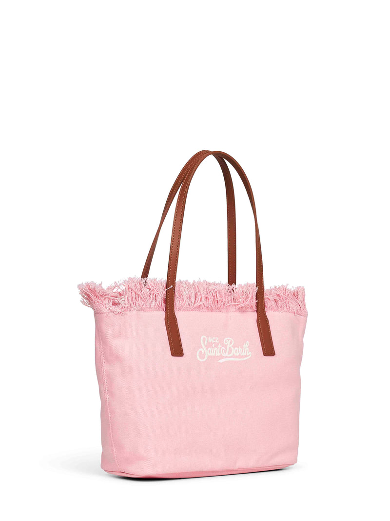 Mc2 Saint Barth Fringed Cotton Canvas Shoulder Bag — Pink