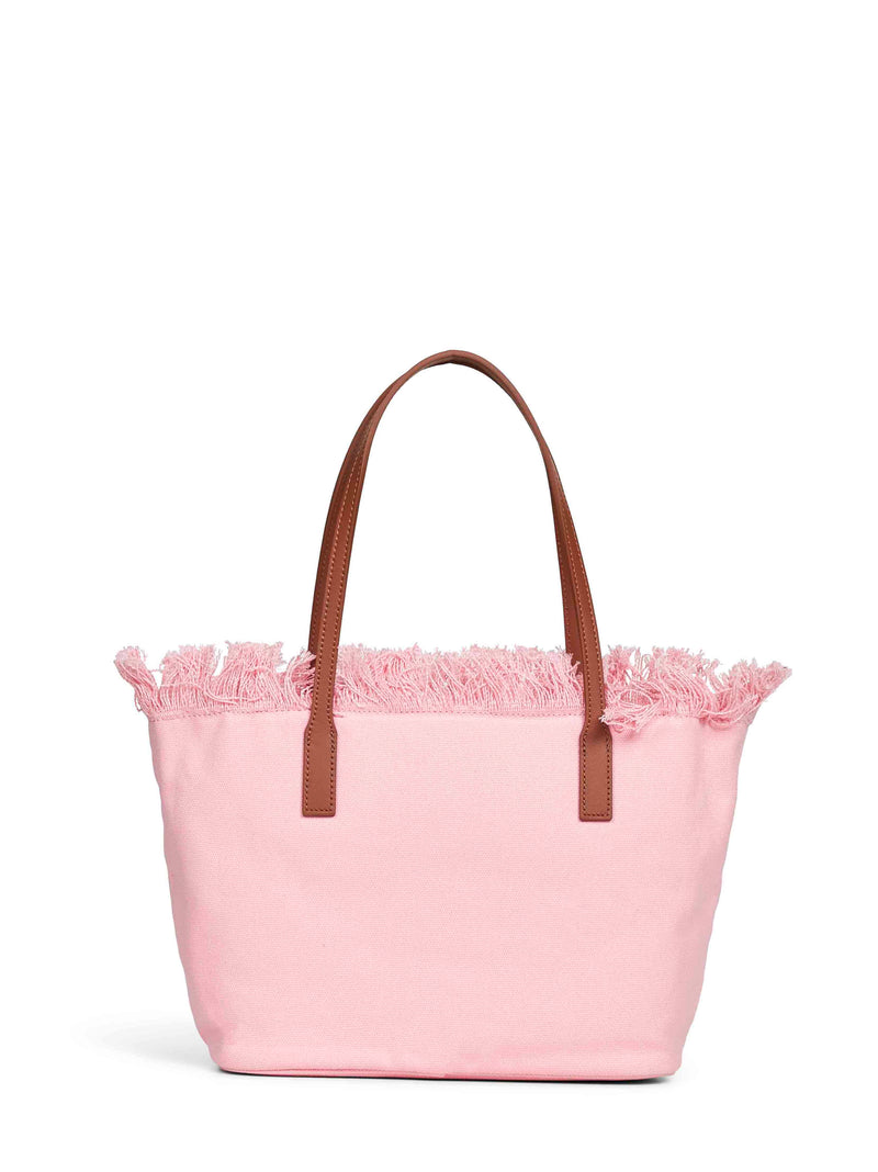 Mc2 Saint Barth Fringed Cotton Canvas Shoulder Bag — Pink