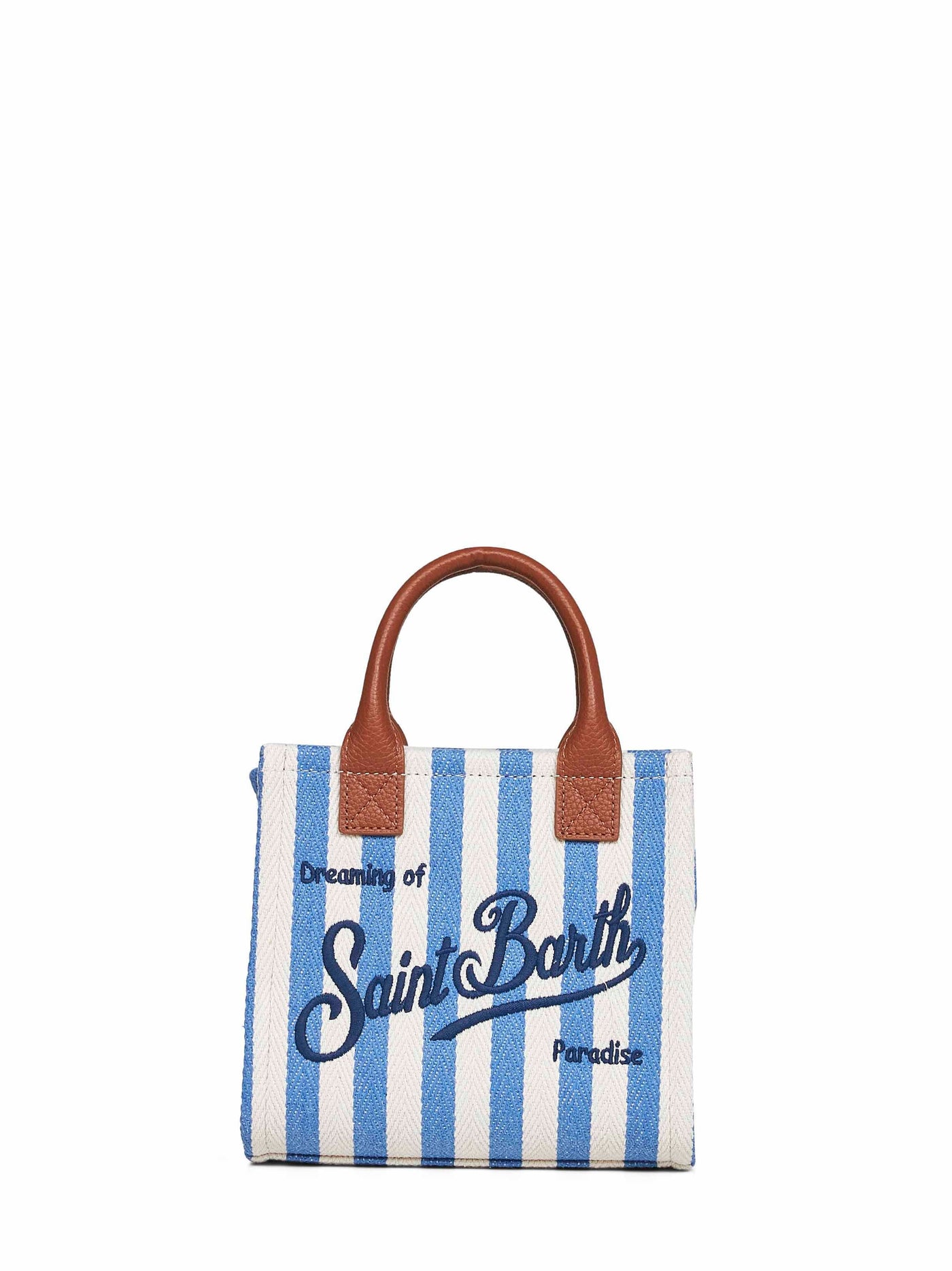 Mc2 Saint Barth Striped Canvas With Leather Trim Mini Bag — Blue Calf