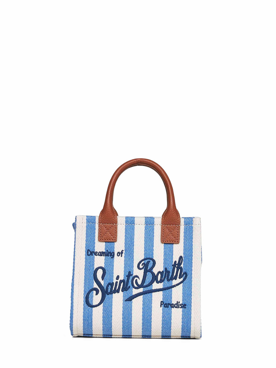 Mc2 Saint Barth Striped Canvas With Leather Trim Mini Bag — Blue Calf