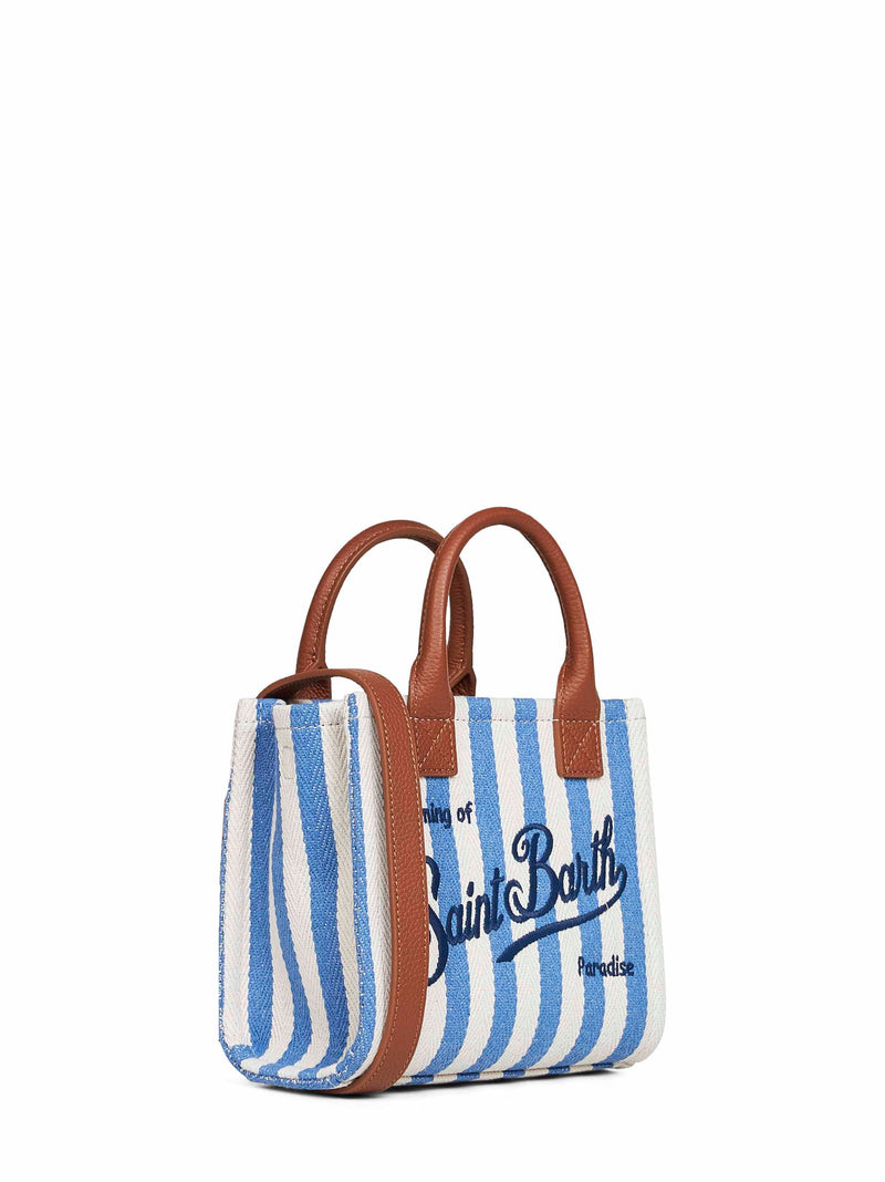 Mc2 Saint Barth Striped Canvas With Leather Trim Mini Bag — Blue Calf