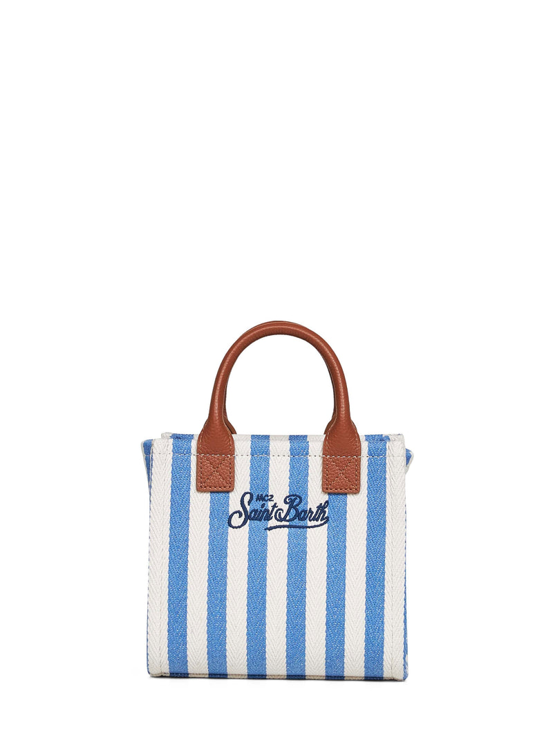 Mc2 Saint Barth Striped Canvas With Leather Trim Mini Bag — Blue Calf