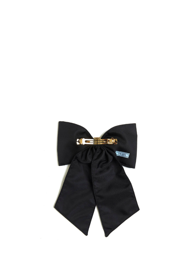 Prada Re-Nylon Bow Hair Clip — Black Recycled Polyamide Pins Claws & Clips