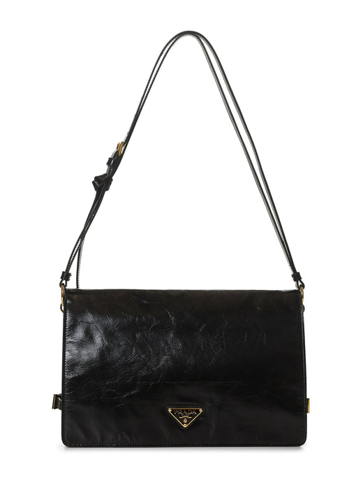 Prada Mirrored-Finish Calf Leather Shoulder Bag — Black