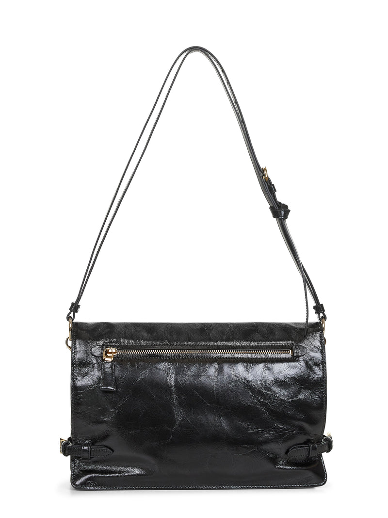 Prada Mirrored-Finish Calf Leather Shoulder Bag — Black