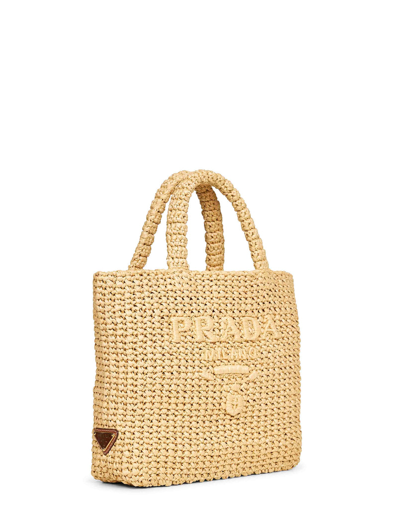 Prada Raffia-Effect Crochet Viscose Tote Bag — Yellow