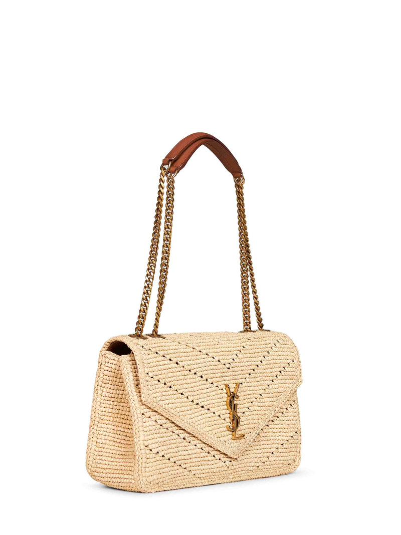 Saint Laurent Loulou Shoulder Bag — Beige Raffia