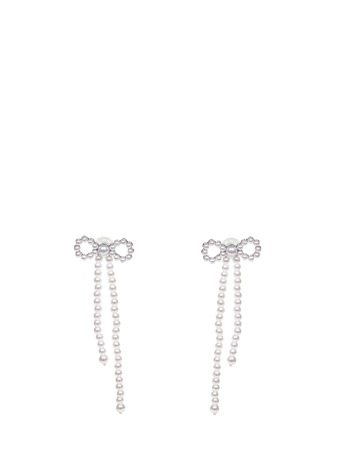 Self-Portrait Pearl-Embellished Bow Drop Earrings — Silver Переработанный Полиэстер