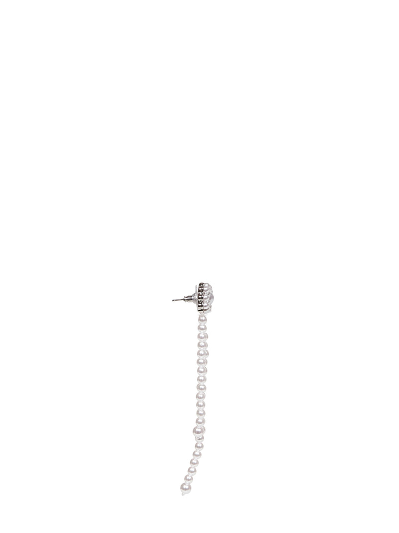 Self-Portrait Pearl-Embellished Bow Drop Earrings — Silver Переработанный Полиэстер