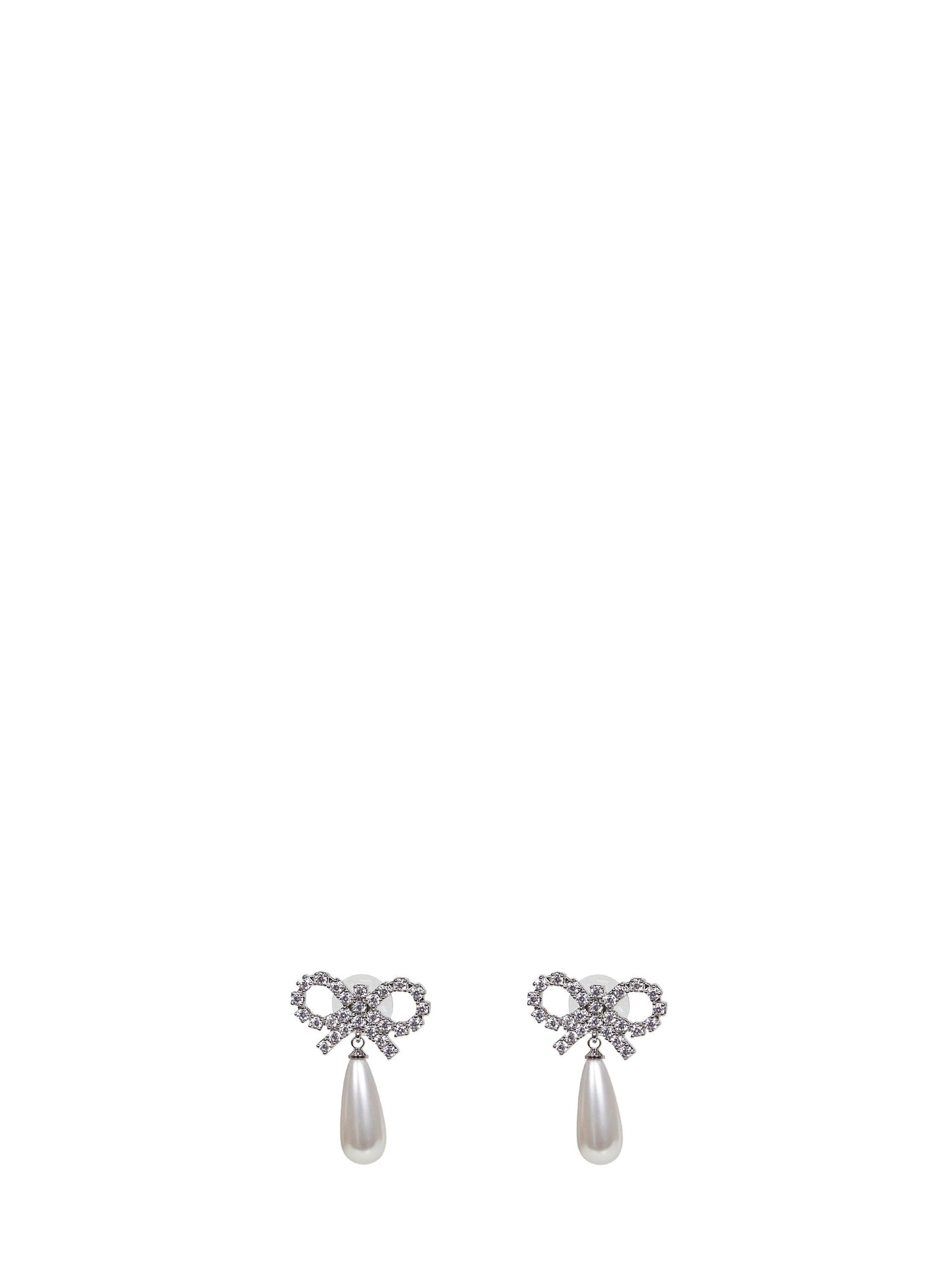Self-Portrait Crystal Bow Pearl Drop Earrings — Silver Metals & Alloys: Copper