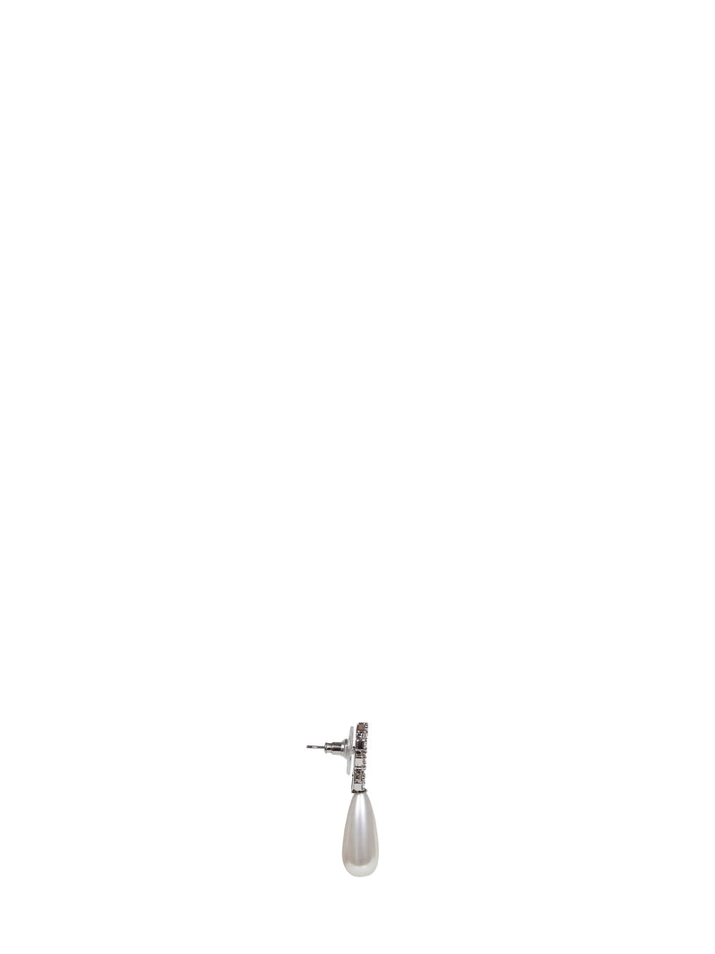 Self-Portrait Crystal Bow Pearl Drop Earrings — Silver Metals & Alloys: Copper