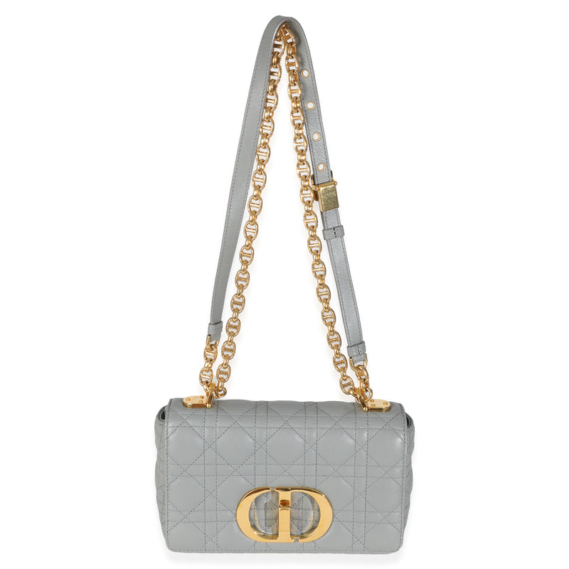 Christian Dior Blue Supple Calfskin Small Caro Chain Bag Blue; Gray Leather Handbag