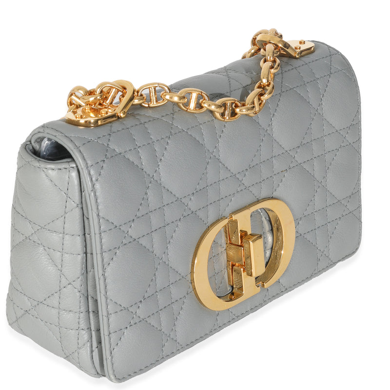 Christian Dior Blue Supple Calfskin Small Caro Chain Bag Blue; Gray Leather Handbag