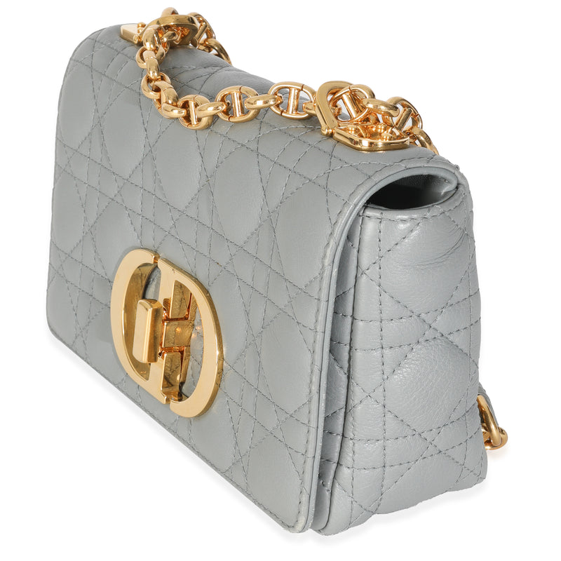 Christian Dior Blue Supple Calfskin Small Caro Chain Bag Blue; Gray Leather Handbag