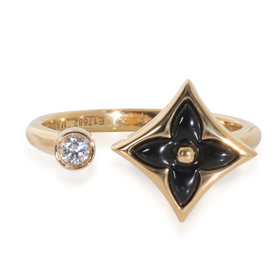 Louis Vuitton Yellow Gold Onyx And Diamond Blossom Mini Star Ring 18k