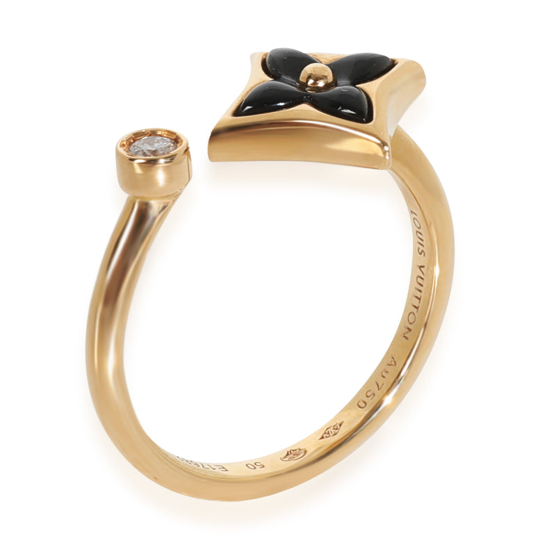 Louis Vuitton Yellow Gold Onyx And Diamond Blossom Mini Star Ring 18k