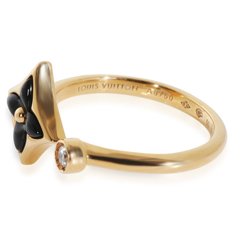 Louis Vuitton Yellow Gold Onyx And Diamond Blossom Mini Star Ring 18k