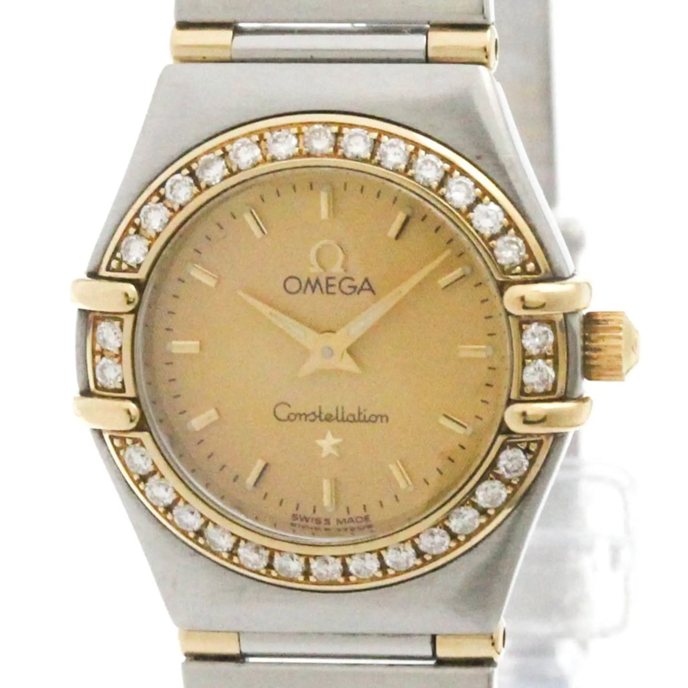 Omega Constellation Quartz Stainless Steel And Yellow Gold With Diamond Bezel Markers Mother Of Pearl Watch