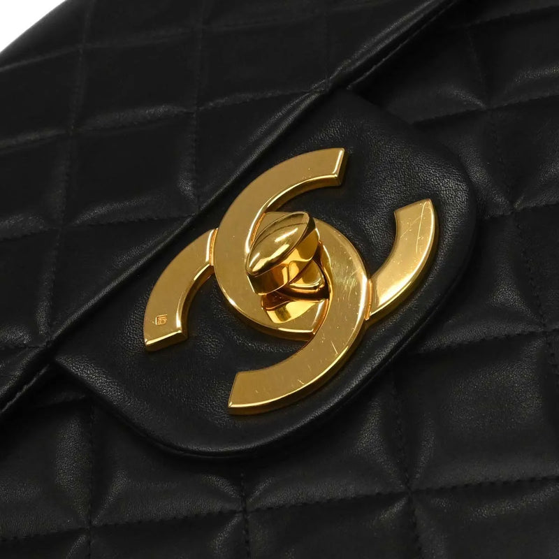 Chanel Vintage Cc Chain Flap Shoulder Quilted Lambskin Black Leather Bag