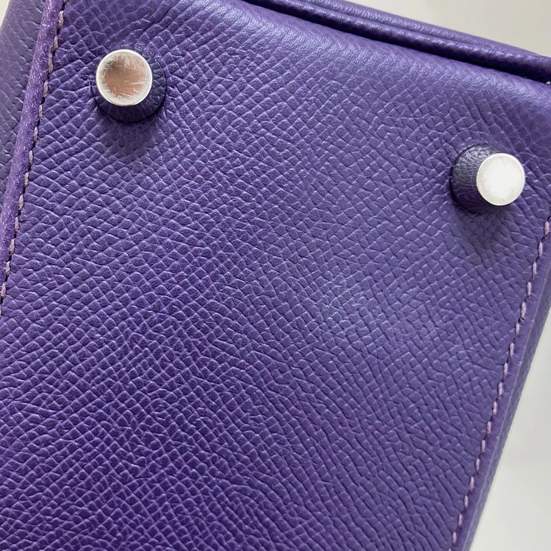 Hermes Kelly Purple Epsom With Palladium Hardware Leather Bag