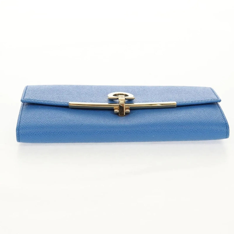 Salvatore Ferragamo Gancini Flap Continental Leather Blue Accessory