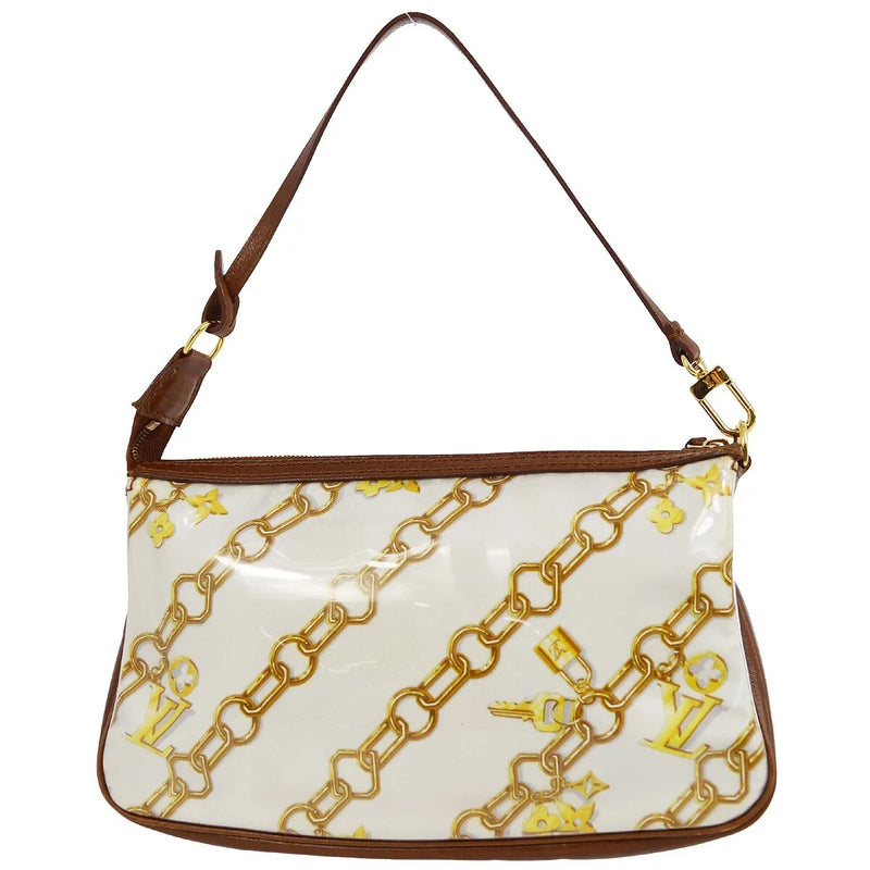 Louis Vuitton Charms Pochette Pvc Over Printed Silk Brown Leather Bag