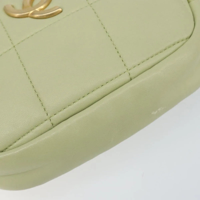 Chanel Diamond Chain Quilted Lambskin Green Leather Bag