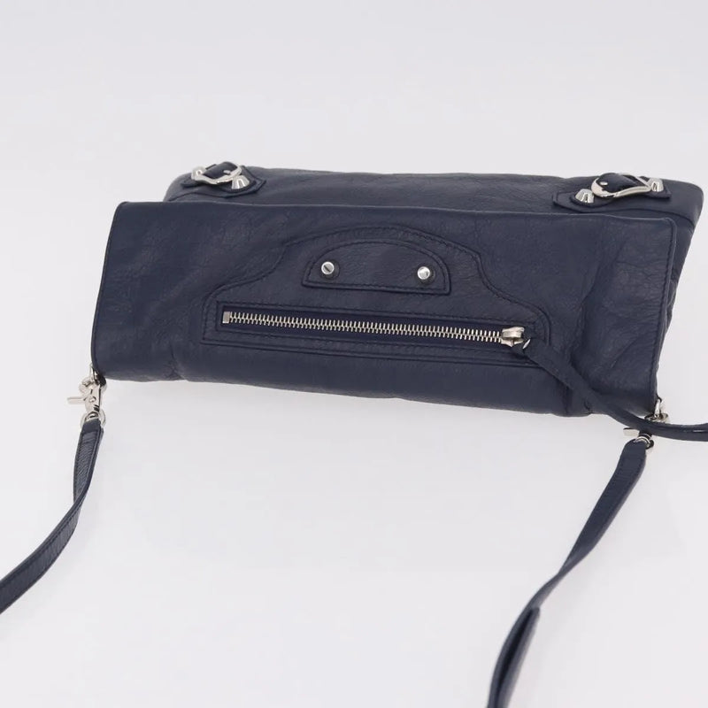 Balenciaga Classic Studs Envelope Strap Clutch Leather Navy Bag