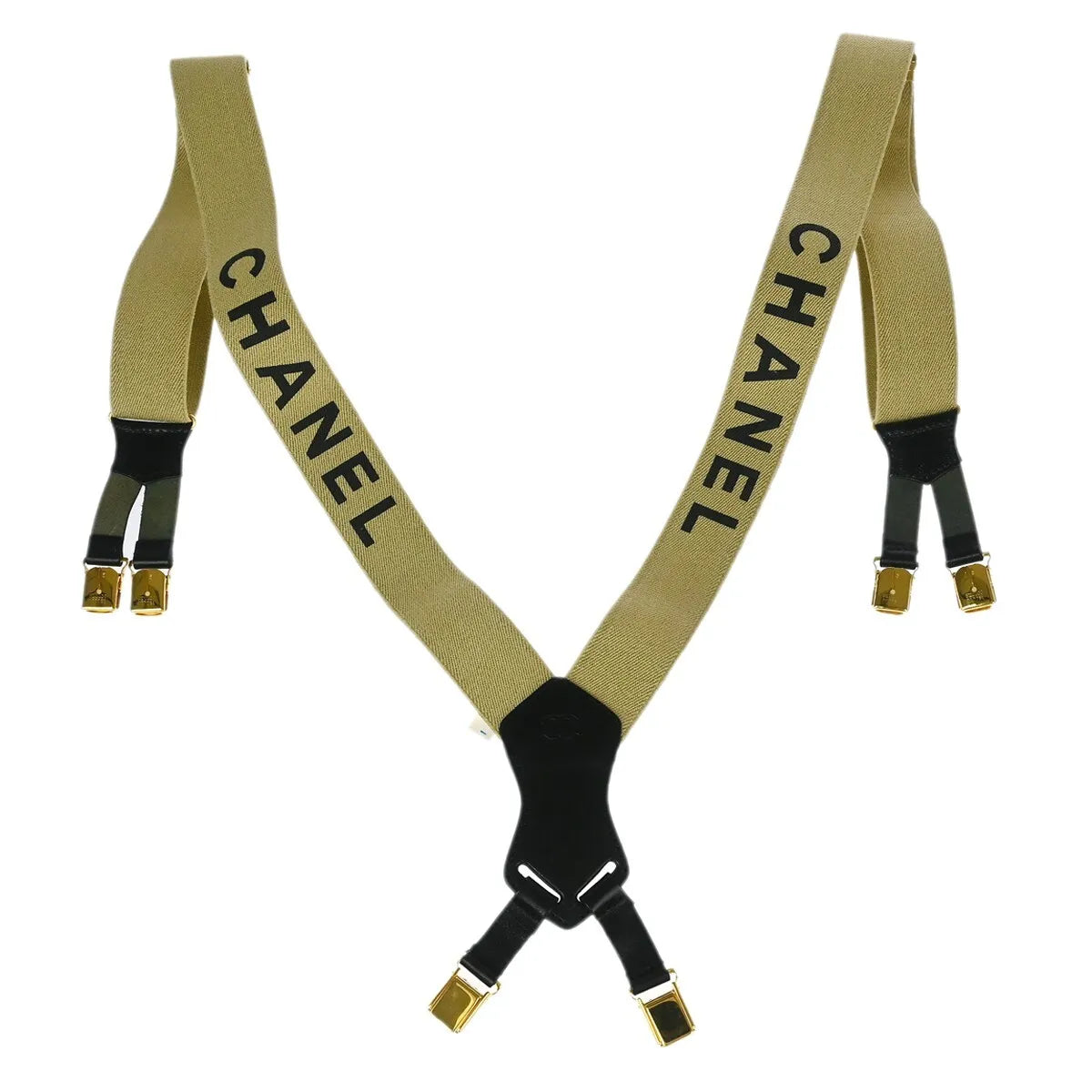 Chanel Logo Suspenders Canvas Beige Accessory