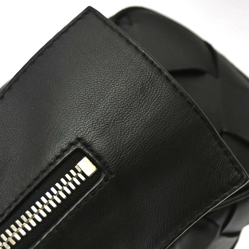 Bottega Veneta Zip Clutch Leather With Intrecciato Snakeskin Detail Black Bag