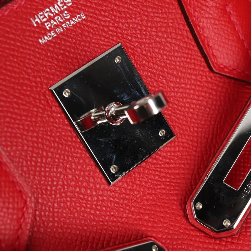 Hermes Birkin Red Epsom With Palladium Hardware Leather Bag