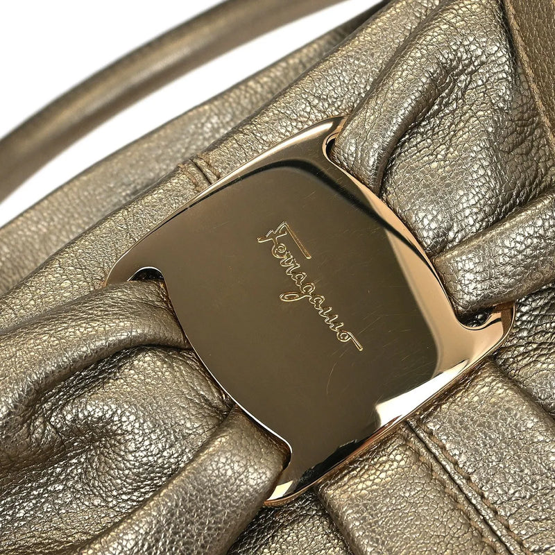 Salvatore Ferragamo Vala Leather Gold Bag