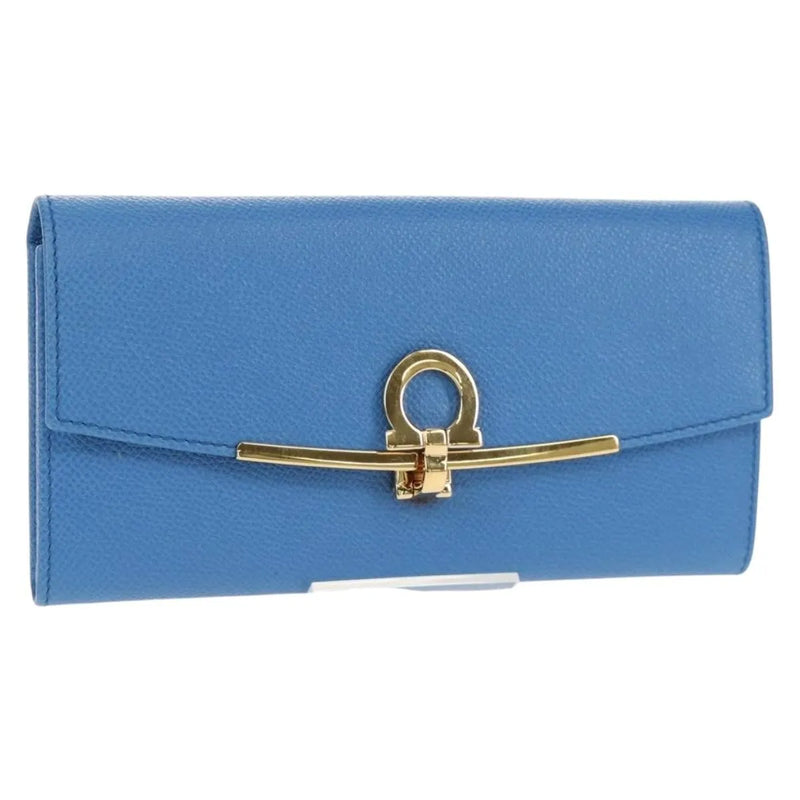 Salvatore Ferragamo Gancini Flap Continental Leather Blue Accessory