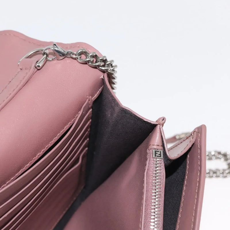 Fendi F Is Wallet On Chain Leather Pink Bag