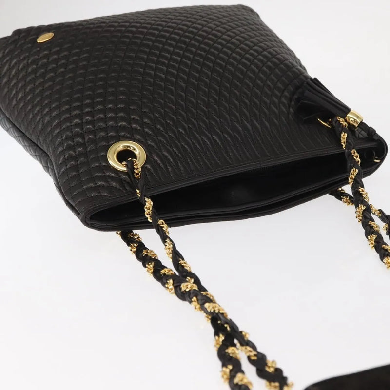 Bally Vintage Chain Quilted Leather Black Bag