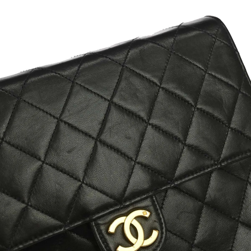 Chanel Vintage Classic Flap Quilted Lambskin Black Leather Bag