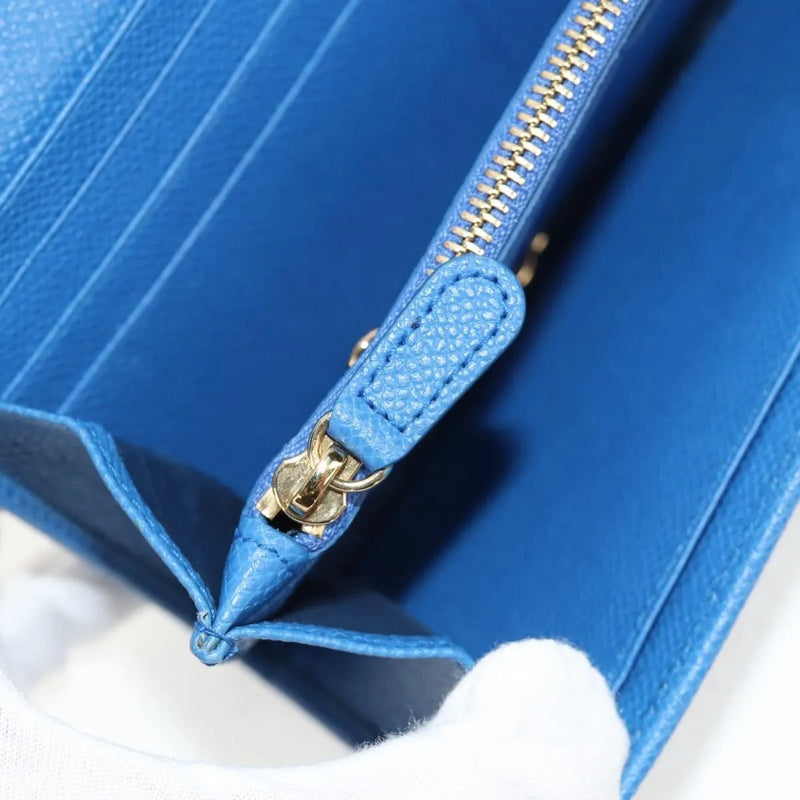 Salvatore Ferragamo Gancini Flap Continental Leather Blue Accessory